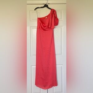 Coral, one-shoulder, maxi dress, Sachin & Babi
